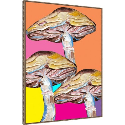 Colorful Mushrooms Abstract Canvas Wall Art with Bronze Frame, 32 x 42-in