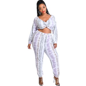 Slickblue Plus Purple Tie Dye Off Shoulder Top and Jogger Set - Twist Front Detail, Soft Jersey, Size 1XL-3XL - 1 of 4