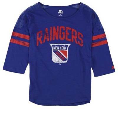 STARTER Womens New York Rangers Graphic T-Shirt, Blue, Medium
