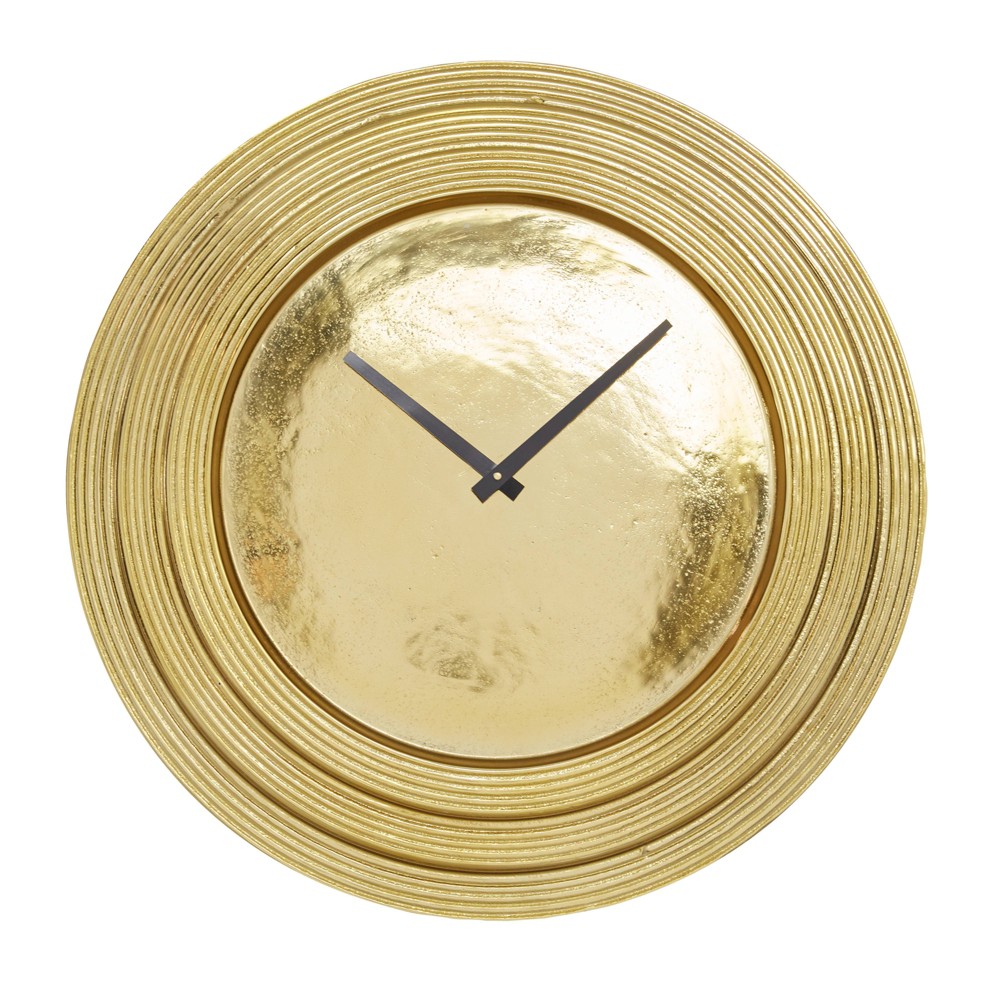 Photos - Wall Clock 24" x 24" Round Aluminum Layered Rim  Gold - Olivia & May