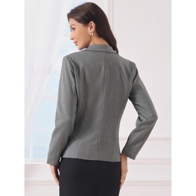 Женские пиджаки INSPIRE CHIC Women's Vintage Houndstooth Notched Lapel One Button Office Blazer Small Navy Blue — фото 3