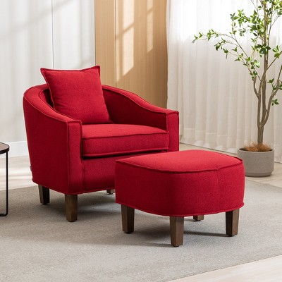 Modern Accent Chair with Ottoman, Comfy Reading Chair,Upholstered Single Sofa Side Chair, Club Tub Round Armchair for Living Room Bedroom Office