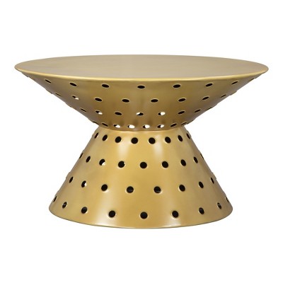 HomeRoots 30" Gold Iron Round Pedestal Coffee Table