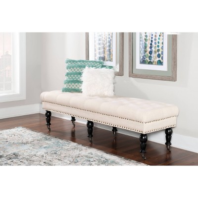 Isabelle 62'' Natural Linen Upholstered Bench with Bronze Nailheads