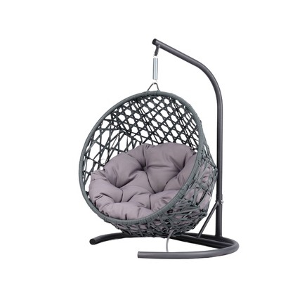 Cesicia Cat Swing Bed with Stand & Cushion, Cat Egg Chair with Rattan Wicker Appearance