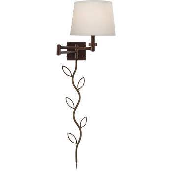 360 Lighting Vero Modern Swing Arm Wall Lamp with Cord Cover Oil-Rubbed Bronze Plug-in Light Fixture USB Charging Port Cream Shade for Bedroom House