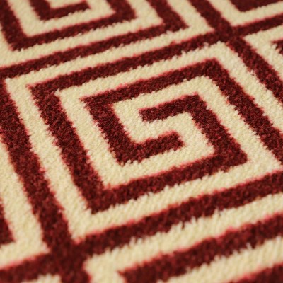 Red and Off-White Polyester Geometric Indoor/Outdoor Doormat