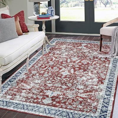 Acekool 4x6 Washable Vintage Rug - Boho Floral Non-Slip Indoor Carpet for Bedroom & Kitchen
