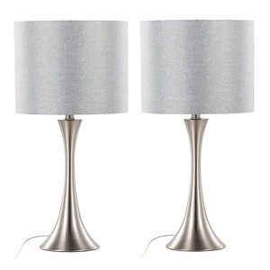 LumiSource Lenuxe 24" Table Lamps Set: Hourglass Body, Linen Drum Shade, UL Listed - 1 of 4