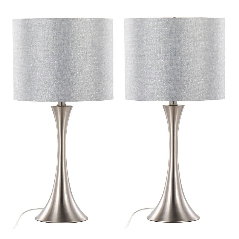 LumiSource (Set of 2) Lenuxe 24&#34; Contemporary Table Lamps Brushed Nickel and Gray Sparkly Shade from Grandview Gallery, 1 of 10
