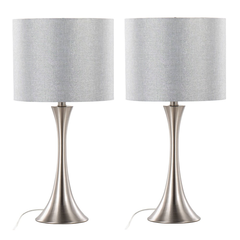 Photos - Floodlight / Street Light LumiSource Lenuxe 24" Table Lamps Set: Hourglass Body, Linen Drum Shade, UL Listed