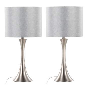 LumiSource (Set of 2) Lenuxe 24" Contemporary Table Lamps Brushed Nickel and Gray Sparkly Shade from Grandview Gallery