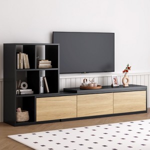 KTMBDW TV Stand, Entertainment Center with Storage Cabinet and 3 Tier Bookshelves, Sliding Tabletop, Extendable Media Console Table for Living Room - 1 of 4
