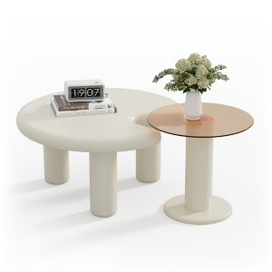 Circular Nesting Coffee Table Set of 2 with Round Edge Design, Easy Assembly and Multi-Functional Use - 1 of 4