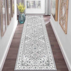 BAGOKIE Washable Vintage Boho Floral Runner Rug - 1 of 4