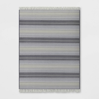 5' x 7' Striped Tapestry Outdoor Rug Gray - Threshold™: Patio Area Woven Mat with Tassels