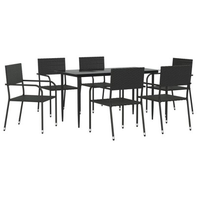 vidaXL Garden Dining Set Black Poly Rattan, Steel, Tempered Glass - 55.1" Table Length 6 Items
