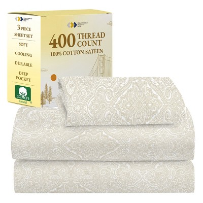 Cotton Sheets Set - Softest 400 Thread Count Bed Sheets, 100% Cotton Sateen, Cooling, Deep Pocket by California Design Den