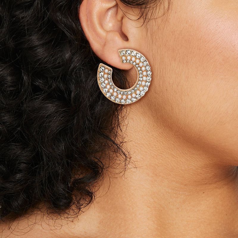 SUGARFIX by BaubleBar Pearl and Crystal Hoop Earrings - Gold, 2 of 6