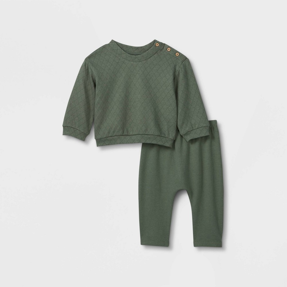 Grayson Collective Baby Quilted Pullover with Pants Set - Green 3-6M