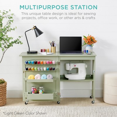 Light Blue MDF Sewing Machine Table with Craft Storage and Trays