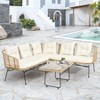 4 Pieces Patio Furniture Set, Boho L-Shaped Sofa Outdoor Furniture Lounge Set Conversation Sectional sofa for Deck, Backyard, Porch, Beige - 4 of 4