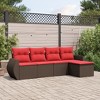 vidaXL Patio Sofa Set with Cushions Outdoor Conversation Furniture Poly Rattan - Brown and Red Without Table - 2 of 4