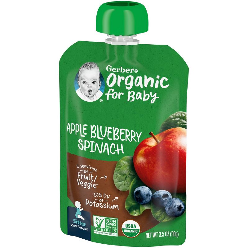 Gerber Organic 2nd Foods Apple Blueberry &#38; Spinach Baby Food Pouch - 3.5oz, 4 of 10