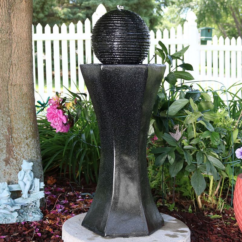 Sunnydaze Outdoor Polyresin Solar Powered Pedestal and Ball Modern Water Fountain with LED Lights - 31", 3 of 10