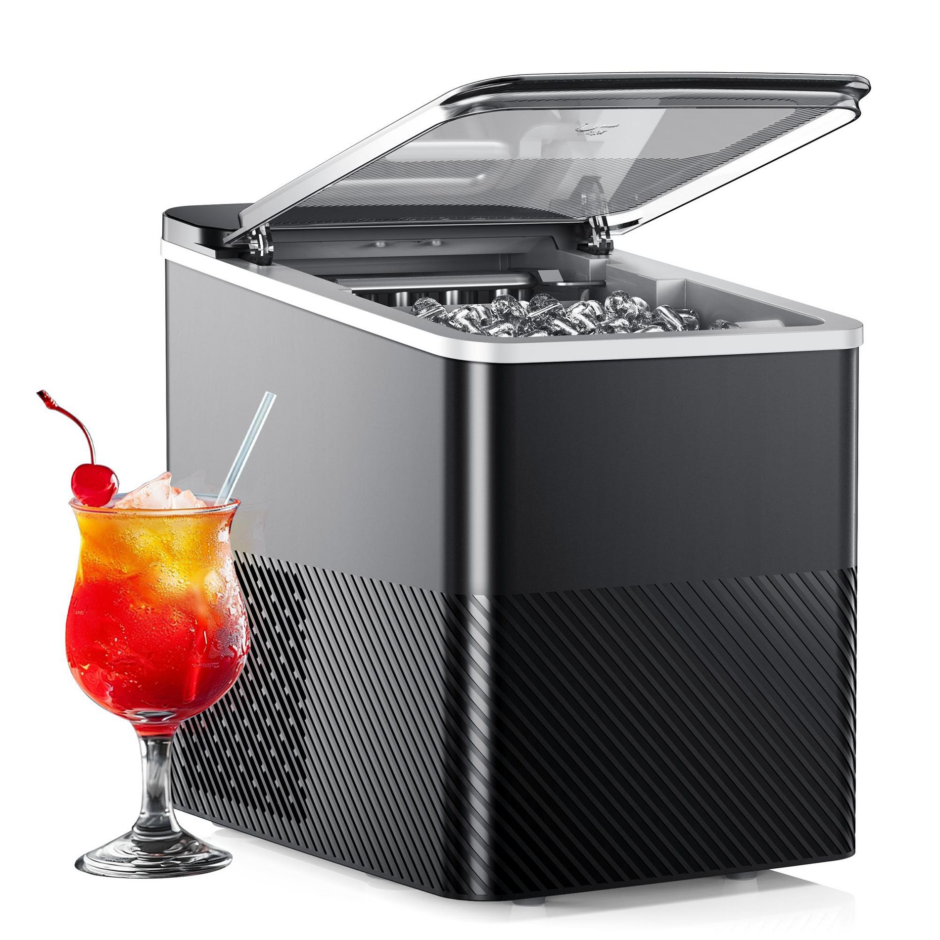 EUHOMY Ice Maker Countertop, Portable Bullet Ice Machine with Self Cleaning, 26.5 Lbs/24H, 2 Size of Bullet-Shaped Ice, Black/Gray