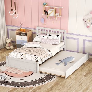 Twin Size Platform Bed With Trundle, Hollow Headboard Platform Bed, Wooden Slats Support, No Box Spring Needed, Easy Assembly - 1 of 4