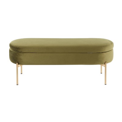 Chloe 48" Green Velvet Gold Metal Contemporary Storage Bench