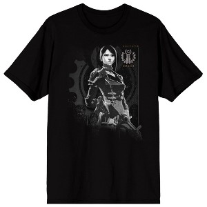Berserk Guts in armor, Title text, the Black swordsman text on Black Short Sleeve Adult T-Shirt - 1 of 4