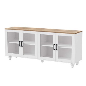 AENKYO Storage TV Stand, 63 Inch Media Console with 2 Glass Doors, Versatile Buffet Cabinet with Adjustable Shelves for Living Room, White - 1 of 4