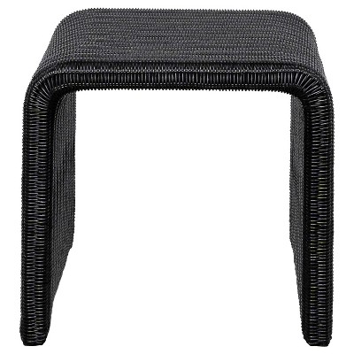 Black Woven Rattan and Metal Square End Table