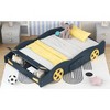 Gulches Dark Blue+Yellow Full Size Race Car-Shaped Platform Bed with Wheels and Storage - 2 of 4