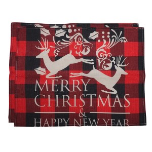 Unique Bargains Christmas Place Mats Flax Red Black Khaki 13"x17.7" 2 Pcs - 1 of 4