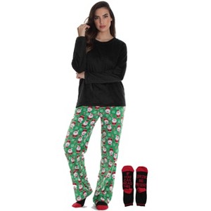 Just Love Ultra-Soft Womens Pajama Pant Set with Matching Socks with Sayings / Christmas Pajamas - 1 of 4