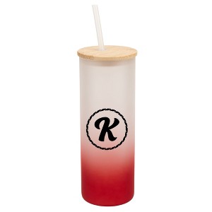 Elanze Designs K Monogram Letter Initial Rope Circle Wrap-Around Design 25 Ounce Frosted Gradient Glass On-The-Go Coffee Travel Skinny Tumbler Mug - 1 of 1