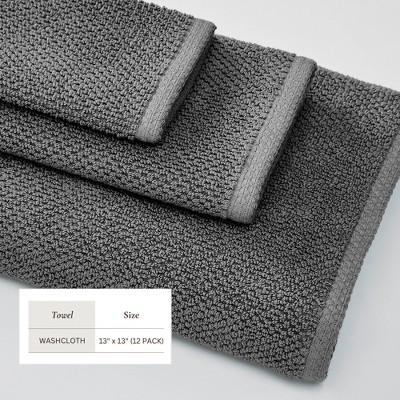 Dark Grey Heavyweight Cotton Terry Washcloth Set (12 Pieces)