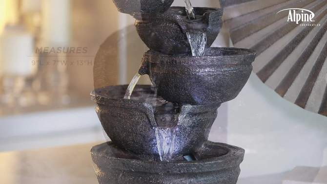 Alpine 13&#34; Tiering Bowls Tabletop Fountain with LED Lights Gray, 2 of 8, play video