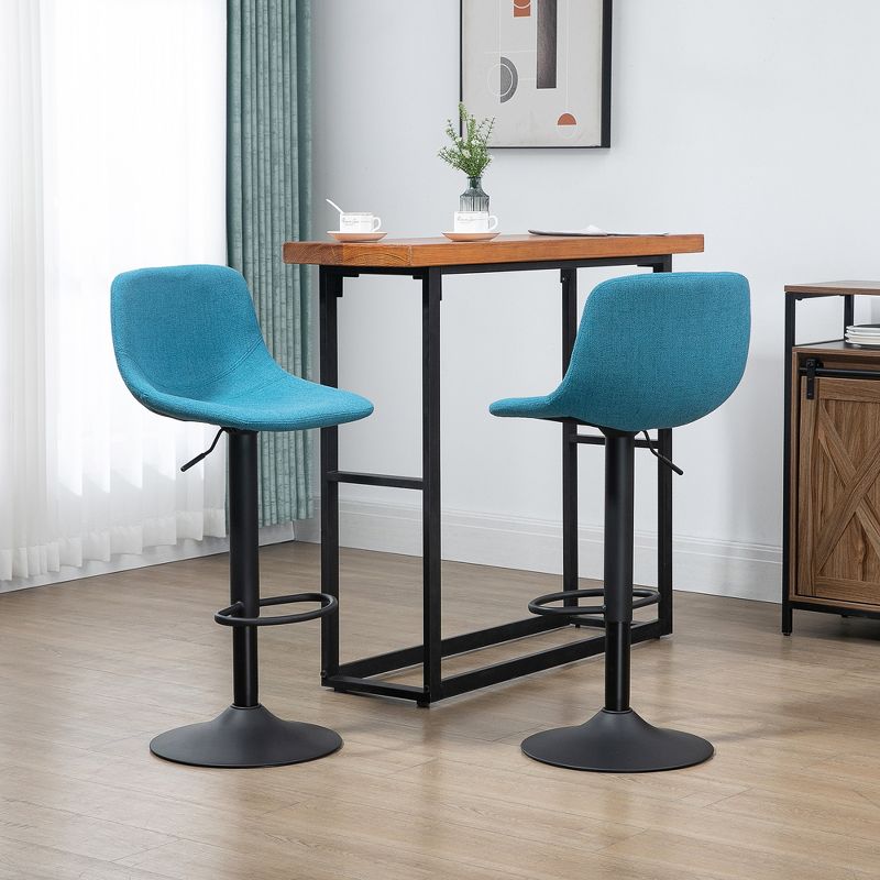 HOMCOM Adjustable Bar Stools Set of 4, Swivel Bar Height Chairs Barstools Padded with Back for Kitchen, Counter, and Home Bar, Blue, 2 of 7