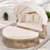 Outdoor Rattan Round Daybed with Retractable Canopy, Wicker Furniture Poolside Sofa Sunbed with Removable Cushions for Backyard and Porch - 3 of 4