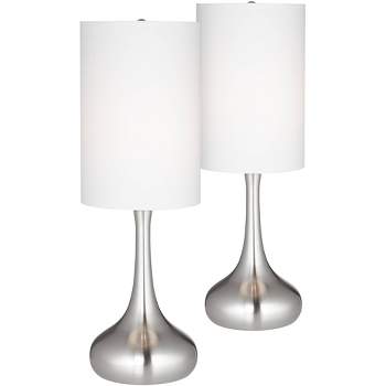 360 Lighting Modern Table Lamps 24.5" High Set of 2 Brushed Steel Droplet White Cylinder Shade for Living Room Family Bedroom Bedside Office