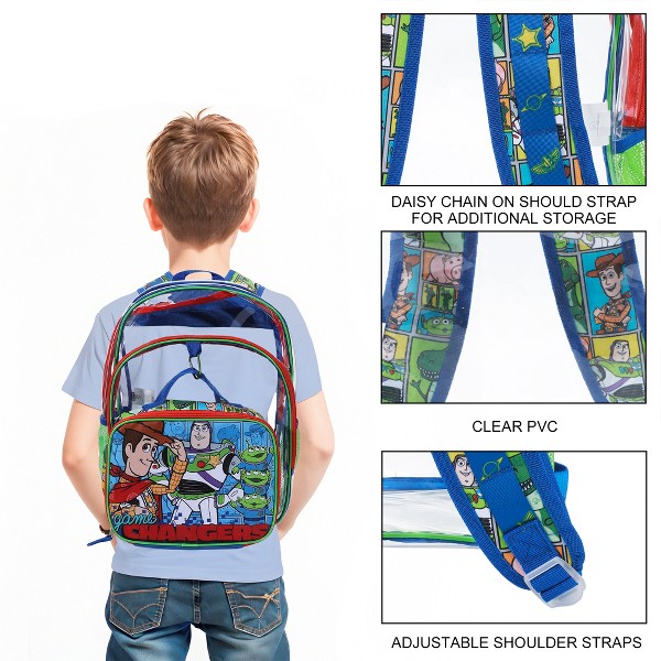 Set de 2 piezas de 16 pulgadas de Toy Story "Changers": mochila transparente y lonchera para escuela y viajes 4