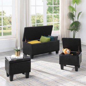 Carl Set of 3 38.58" Wide Rectangular Upholstered Flip Top  Storage With Cube Ottomans with Tufted Top and Solid Wood Legs-The Pop Home - 1 of 4