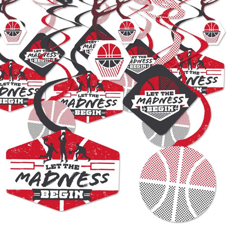 Big Dot of Happiness Red Basketball - Let The Madness Begin - College Basketball Party Hanging Decor - Party Decoration Swirls - Set of 40, 1 of 9
