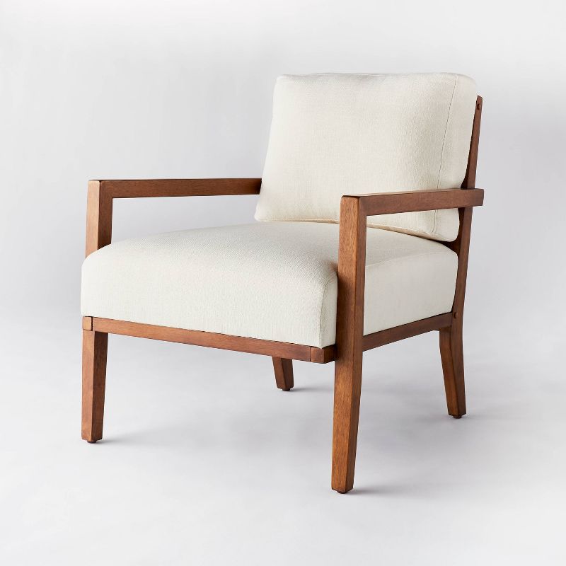 Agoura Hills Cane Back Accent Chair Cream/Mid-tone Wood - Threshold&#8482; designed with Studio McGee, 1 of 8