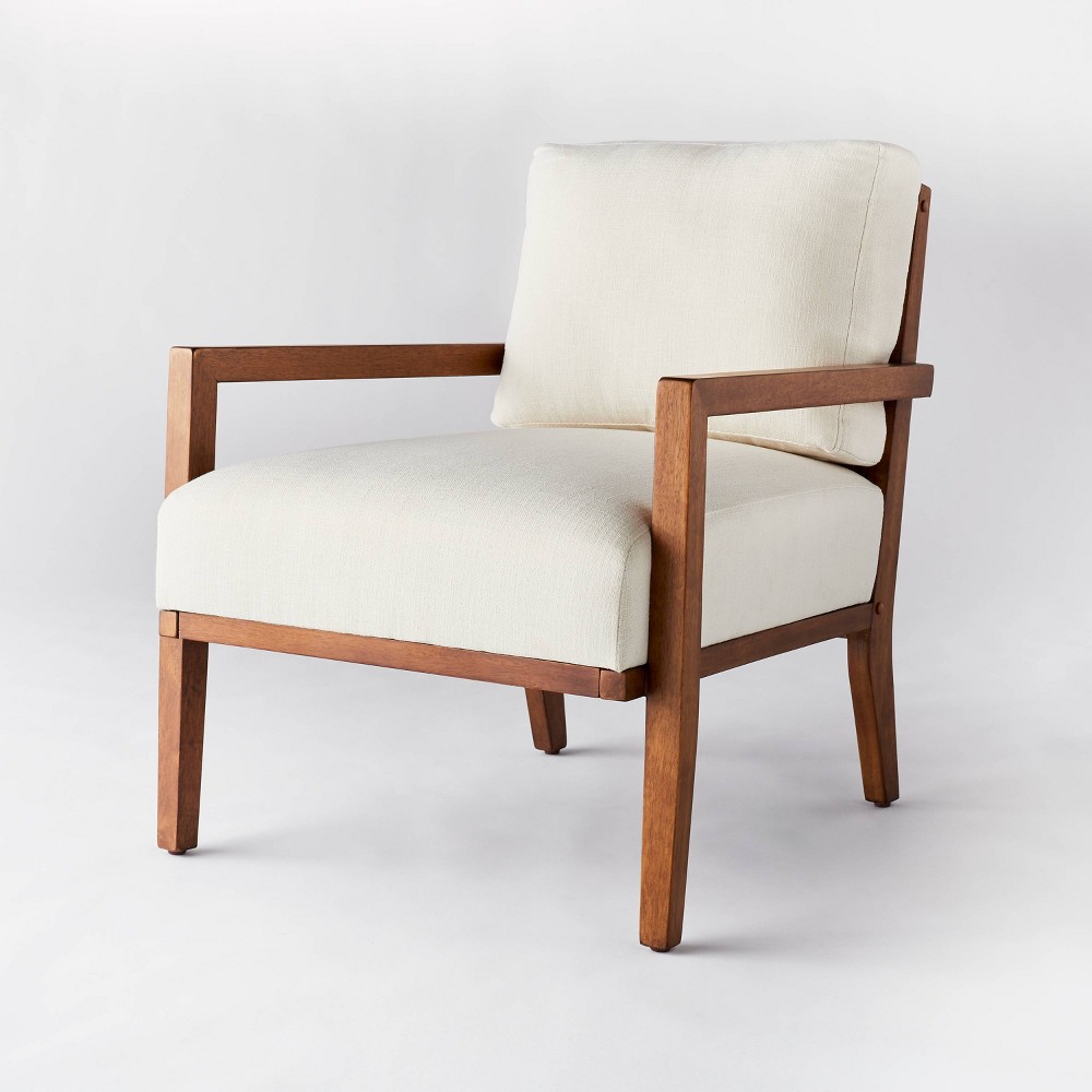 Photos - Chair Agoura Hills Cane Back Accent  Cream/Mid-tone Wood - Threshold™ desig