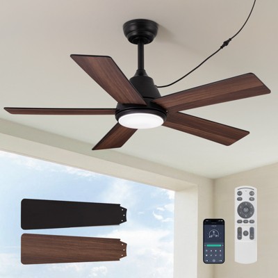 Ludomide 42 Inch Modern Smart Ceiling Fans with Lights and Remote, Farmhouse Waterproof Dimmable Ceiling Fan, Black and Brown
